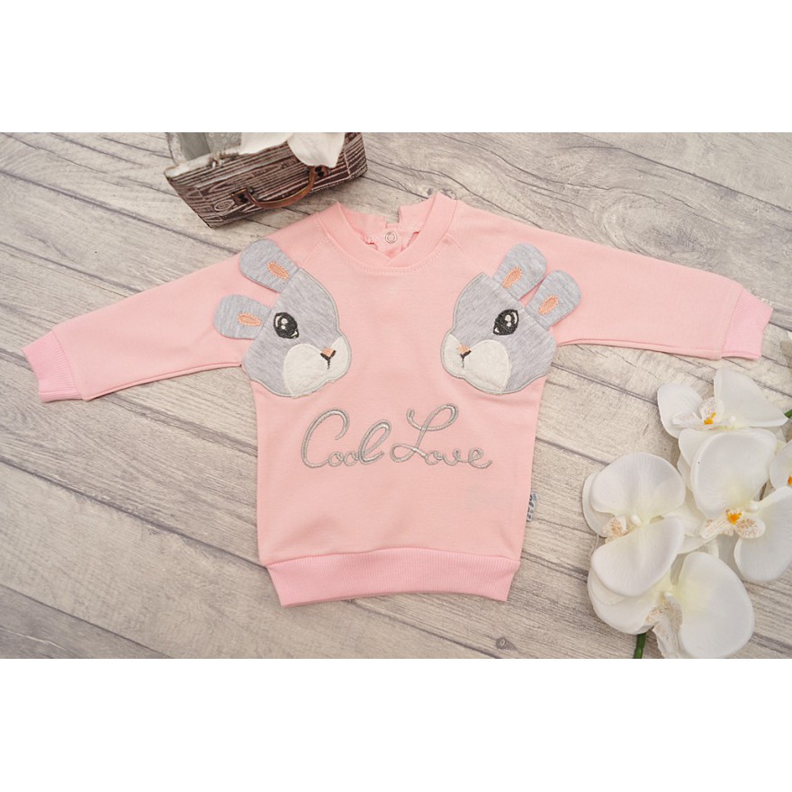 Różowy DRES Cool Love z króliczkami, bluza, spodnie, komplet