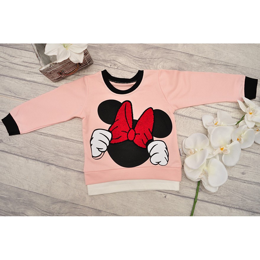 Różowo-czarny DRES z myszką , bluza, spodnie, komplet