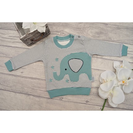 Miętowo-biały DRES ze słoniem, bluza, spodnie, apaszka komplet 3cz.