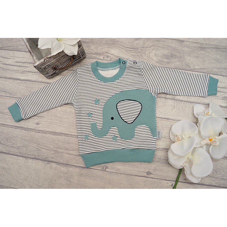 Miętowo-biały DRES ze słoniem, bluza, spodnie, apaszka komplet 3cz.