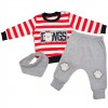 DRES niemowlęcy ze pieskiem, czerwono-biała bluza, spodnie, apaszka komplet 3cz.