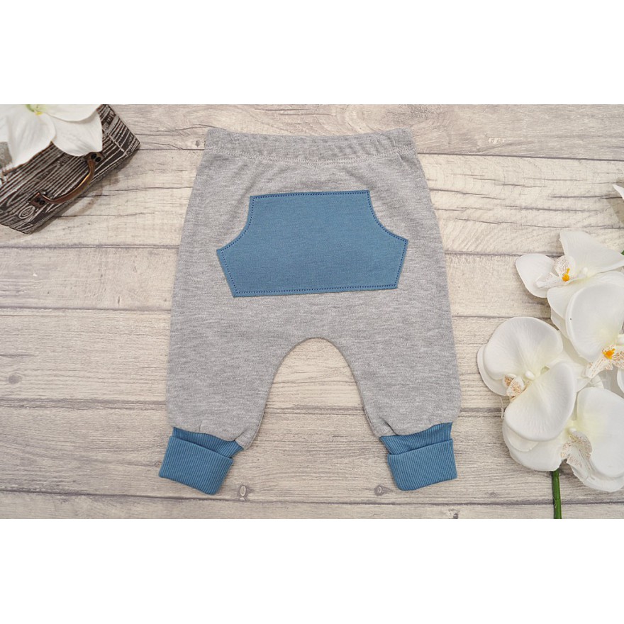 Niebiesko-szary DRES HEY YOU z misiem, bluza, spodnie, komplet