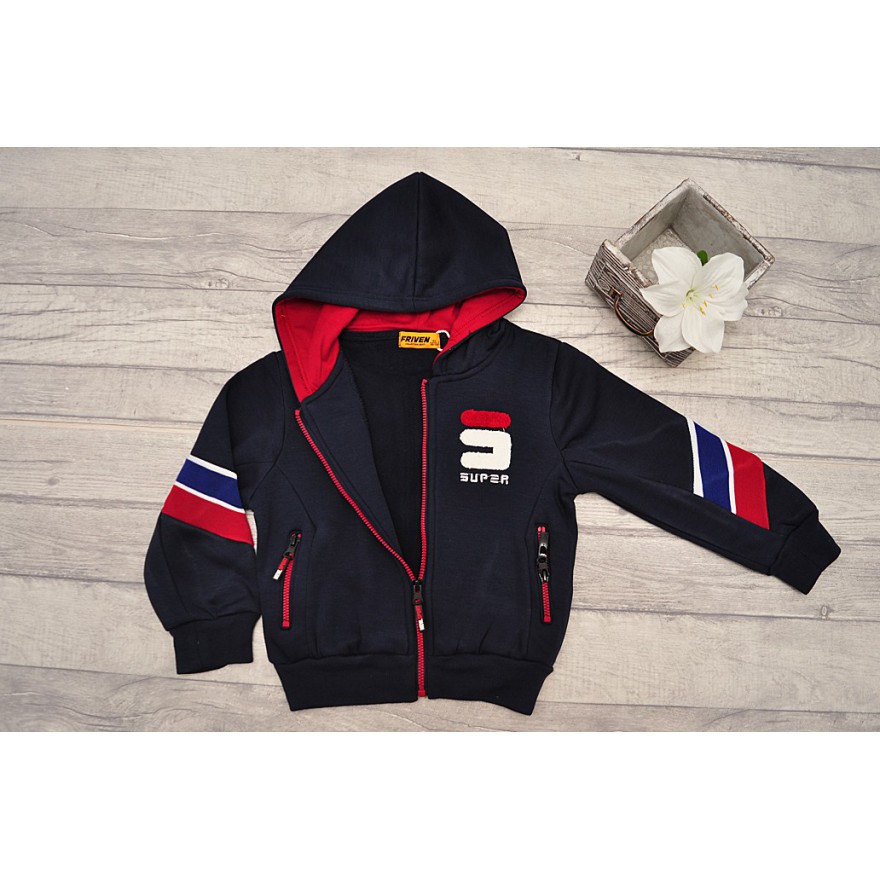 Granatowa BLUZA SUPER chłopięca z kapturem