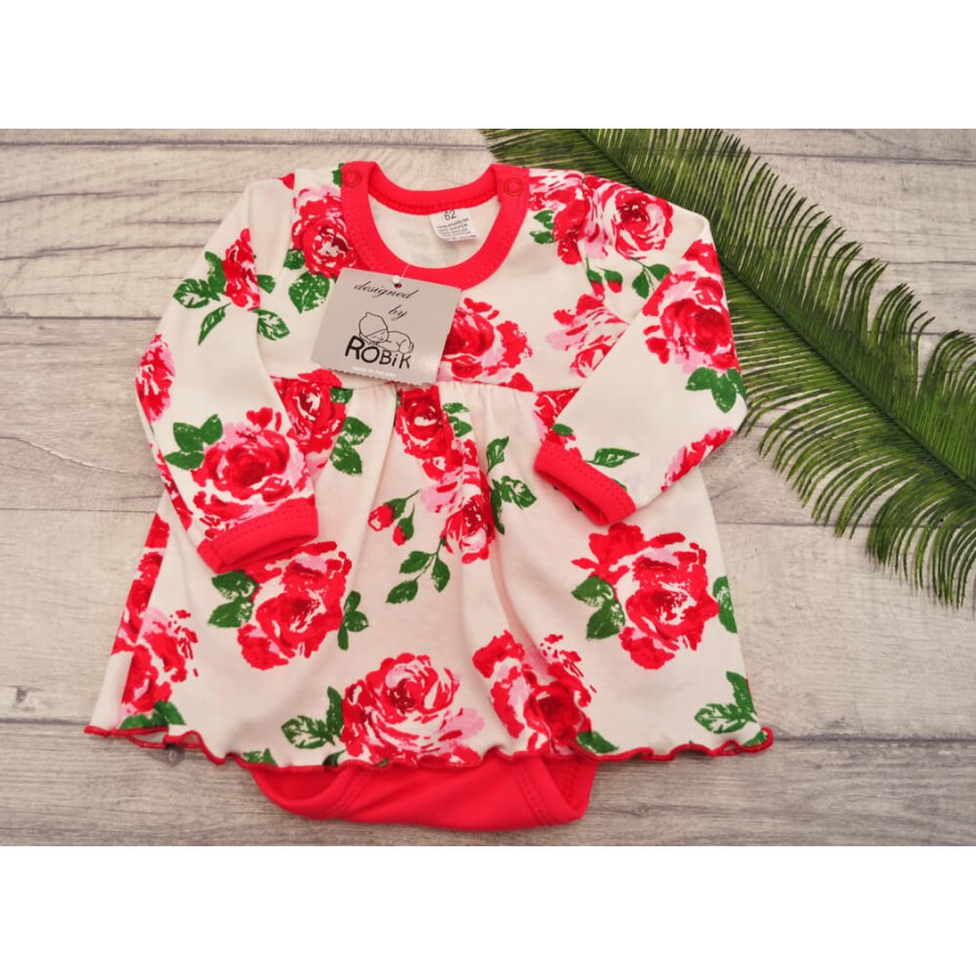 BODY SUKIENKA malinowe w róże wzór 308C długi rękaw