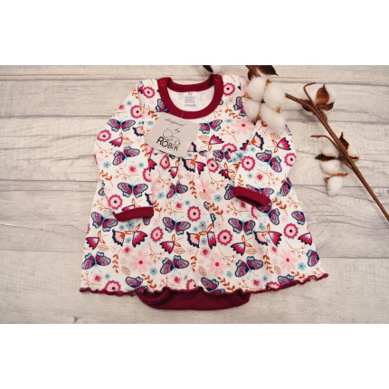 BODY SUKIENKA bordowe w motyle wzór 367Bor długi rękaw
