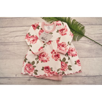 BODY SUKIENKA pudrowy w róże wzór 368R długi rękaw