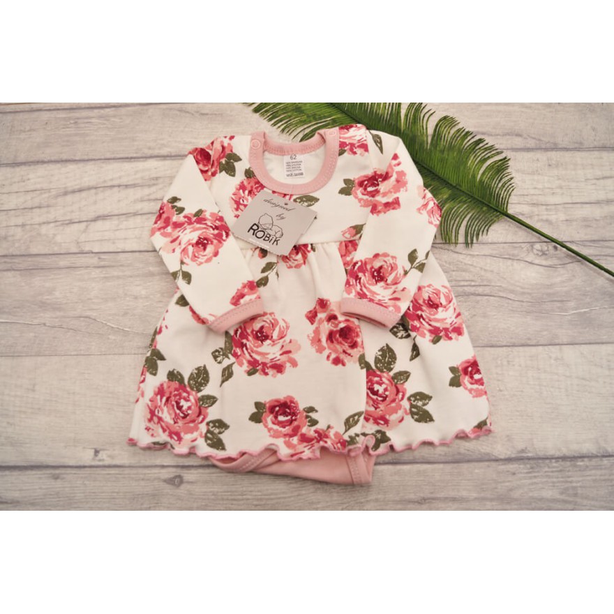 BODY SUKIENKA pudrowy w róże wzór 368R długi rękaw