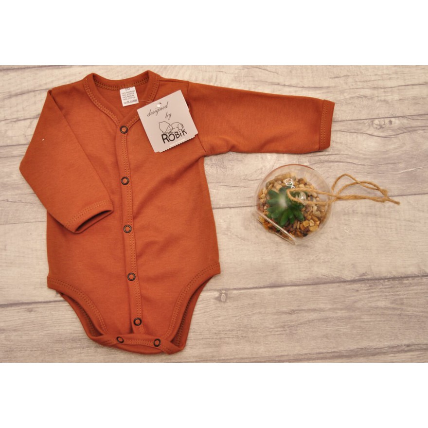 Brązowe body rozpinane z długim rękawem