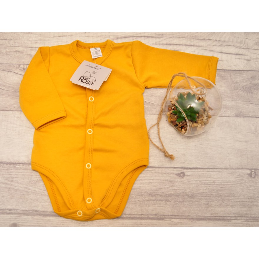 Musztardowe body rozpinane z długim rękawem WCZEŚNIAK