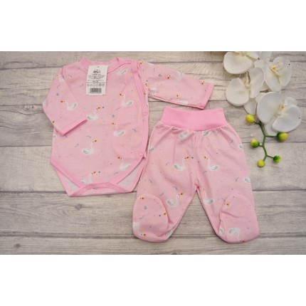 Komplet 2cz body kopertowe półśpiochy wz.403 różowe łabędzie