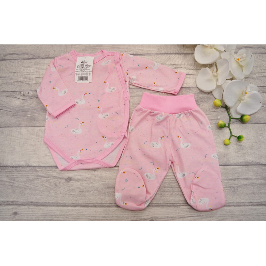 Komplet 2cz body kopertowe półśpiochy wz.403 różowe łabędzie