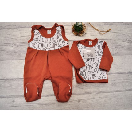 Wyprawka dla wcześniaka koszulka śpiochy brązowa w słoniki wz. 186br