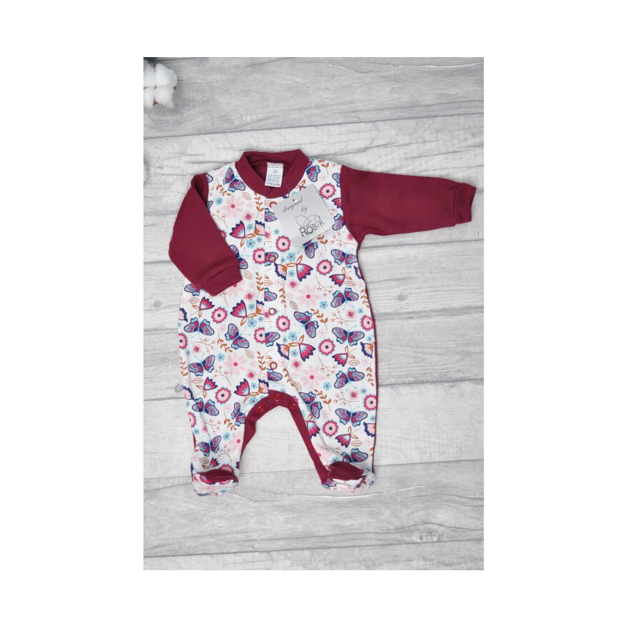 Pajac pajacyk bawełniany bordowy w motyle wzór 367BOR