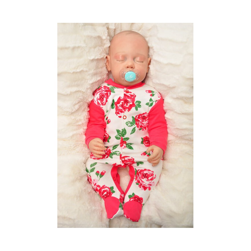 Pajac pajacyk bawełniany malinowy w róże wzór 308C