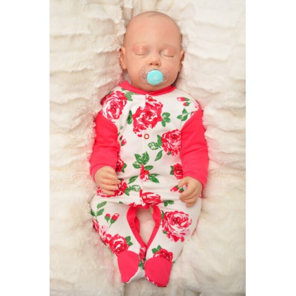 Pajac pajacyk bawełniany malinowy w róże r.50 WCZEŚNIAK wzór 308C