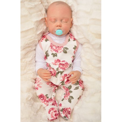 ŚPIOCHY rozpinane w kroku pudrowy róż w róże wzór 368r WCZEŚNIAK