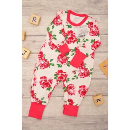 Pajac bez stópek RAMPERS malinowy w róże pajacyk rosnący wz. 308c