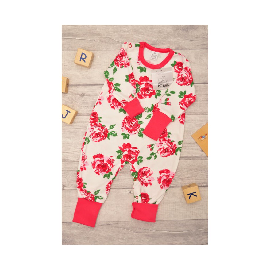 Pajac bez stópek RAMPERS malinowy w róże pajacyk rosnący wz. 308c