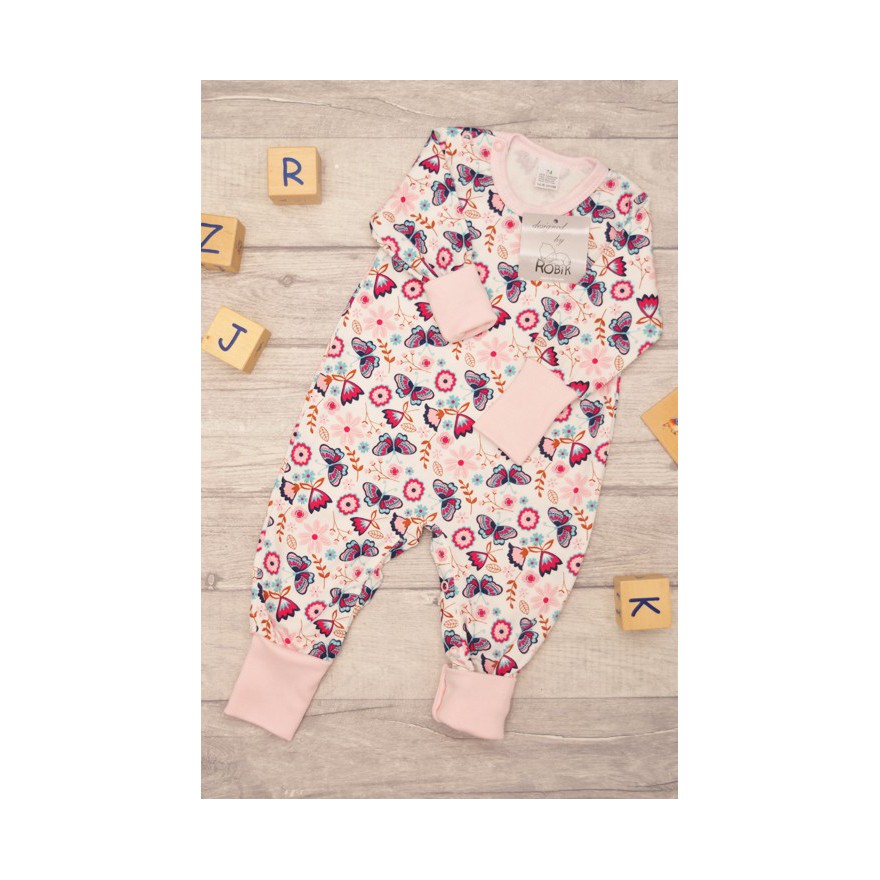 Pajac bez stópek RAMPERS różowy w motyle pajacyk rosnący wz. 367r