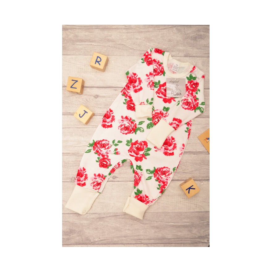 Pajac bez stópek RAMPERS ecru w róże pajacyk rosnący wz. 308ecru