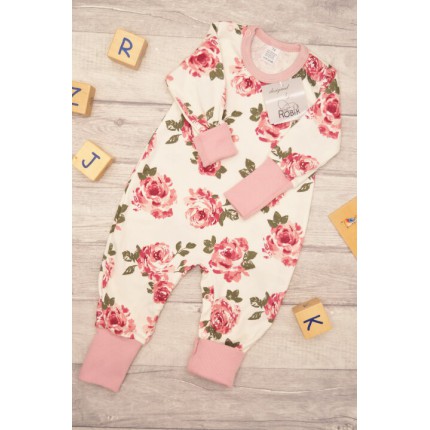 Pajac bez stópek RAMPERS pudrowy w róże pajacyk rosnący wz. 368r