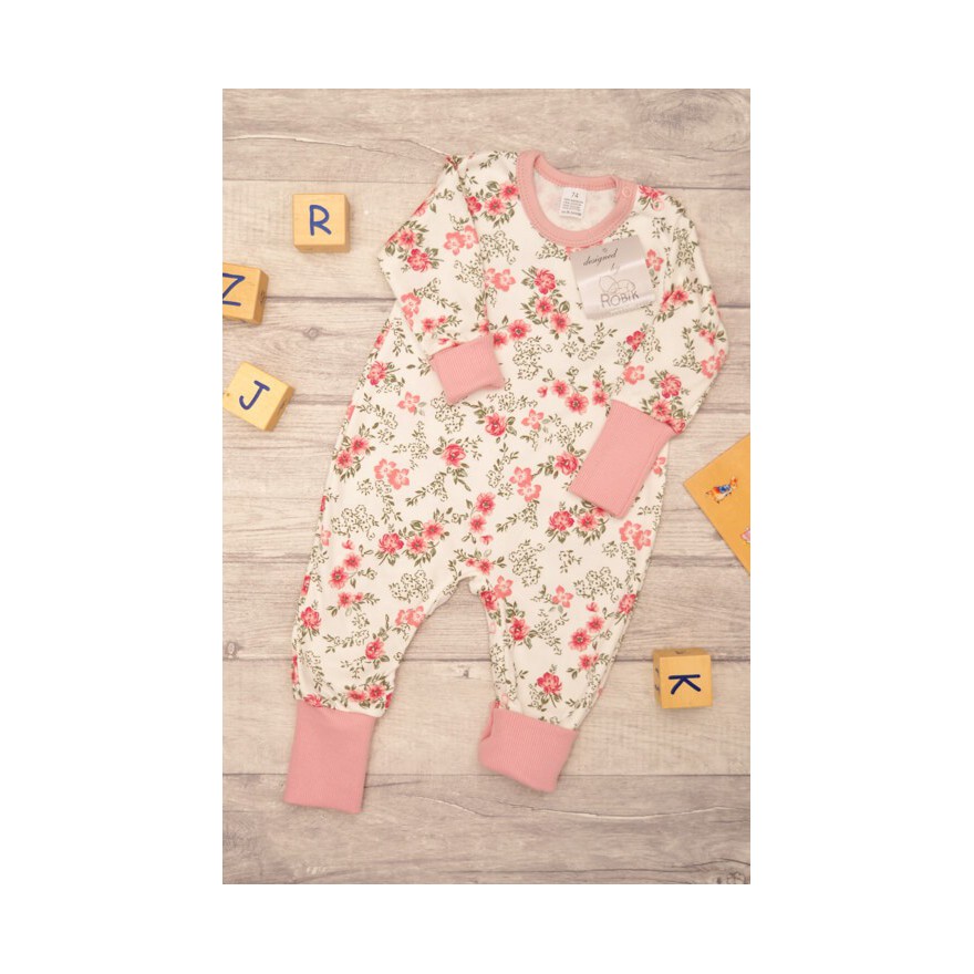 Pajac bez stópek RAMPERS różowy w kwiaty pajacyk rosnący wz. 354r