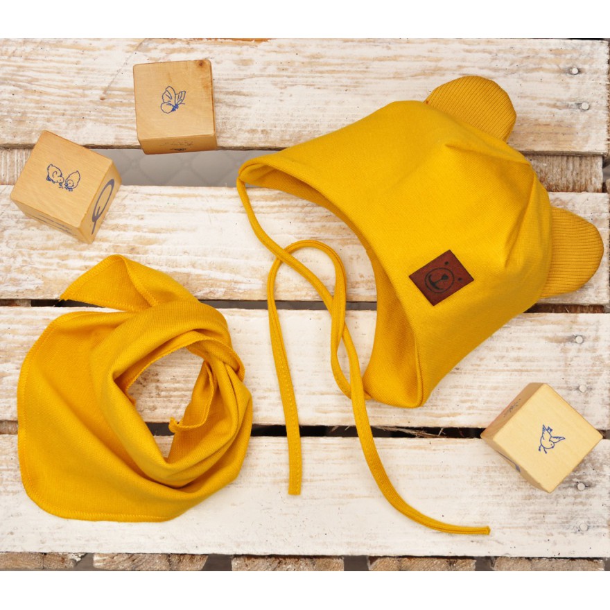 Musztardowy komplet MIŁOSZ czapka + apaszka wiosna/jesień