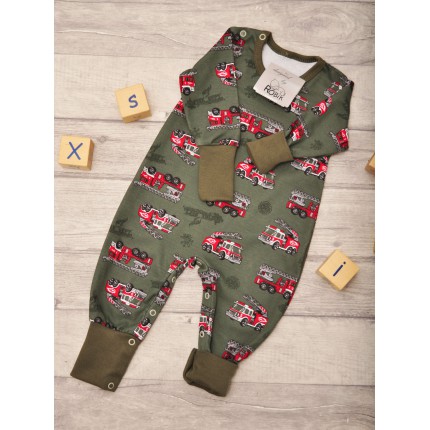 Pajac bez stópek RAMPERS zielony w wozy strażackie pajacyk rosnący wz. 372z