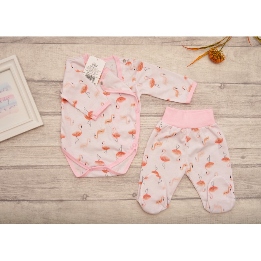 Komplet 2cz body kopertowe półśpiochy wz. łososiowe flamingi