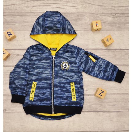 Kurtka WIATRÓWKA przeciwdeszczowa z kapturem wiosna jesień SEACUP  granatowa żółta podszewka