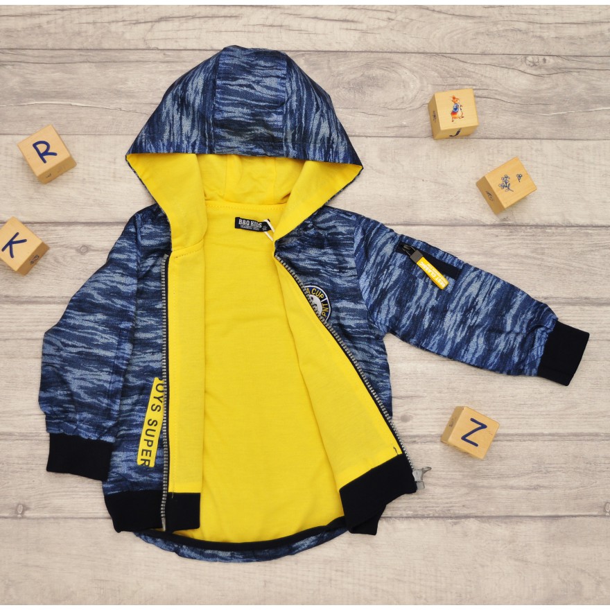 Kurtka WIATRÓWKA przeciwdeszczowa z kapturem wiosna jesień SEACUP granatowa żółta podszewka