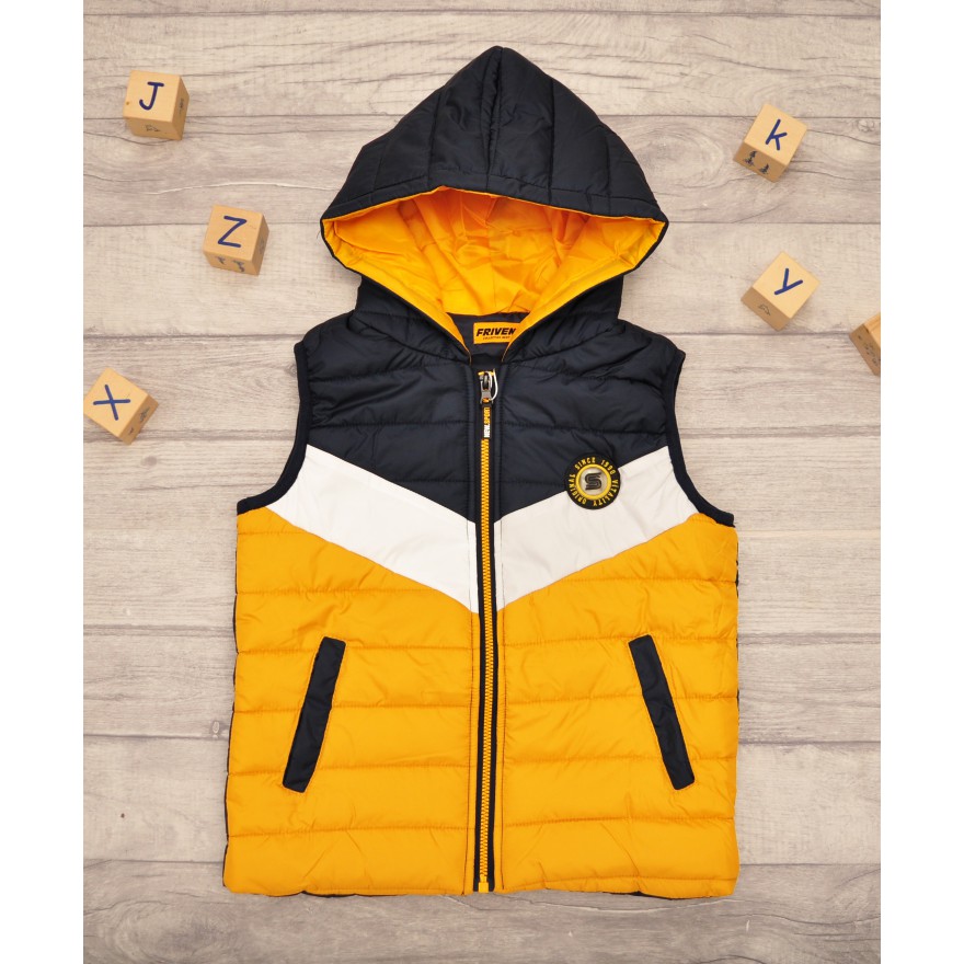 Musztardowo- granatowa KAMIZELKA bezrękawnik pikowany chłopięcy