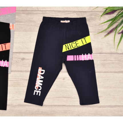 Granatowe LEGGINSY za kolano getry w kolorowe nadruki DAMCE