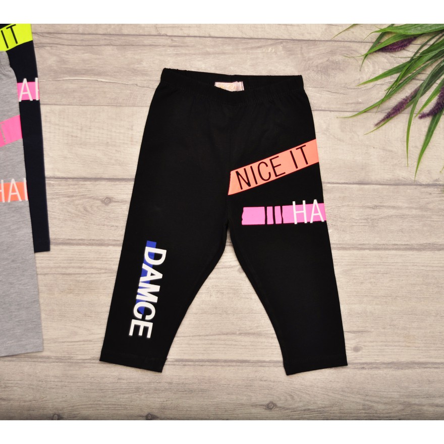 Czarne LEGGINSY za kolano getry w kolorowe nadruki DAMCE