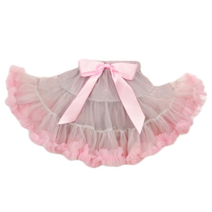 Puszysta SPÓDNICZKA tiulowa z falbankami, szaro- różowa
