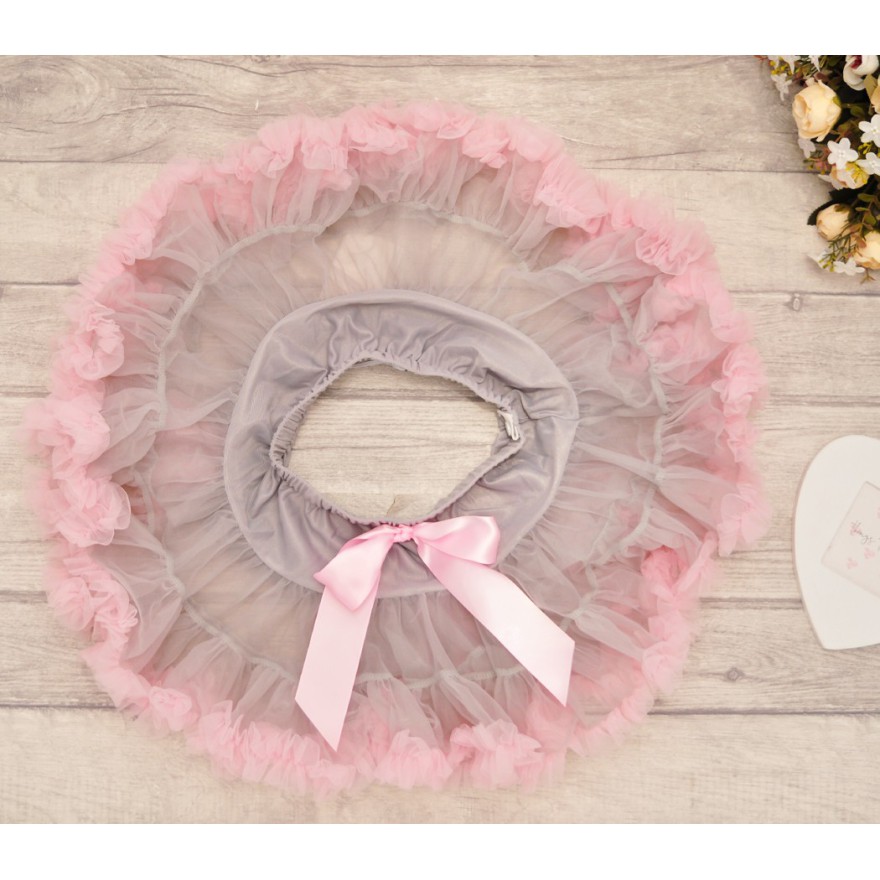 Puszysta SPÓDNICZKA tiulowa z falbankami, szaro- różowa