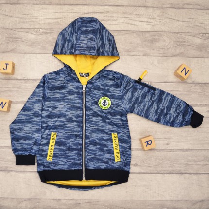 Kurtka WIATRÓWKA przeciwdeszczowa z kapturem wiosna jesień SEACUP granatowa neon żółta podszewka