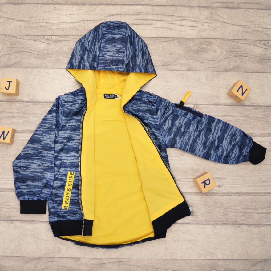 Kurtka WIATRÓWKA przeciwdeszczowa z kapturem wiosna jesień SEACUP granatowa neon żółta podszewka