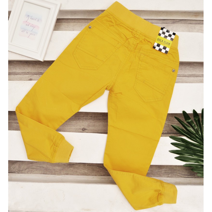 Musztardowe spodnie chłopięce ze ściągaczem joggery wiosna jesień
