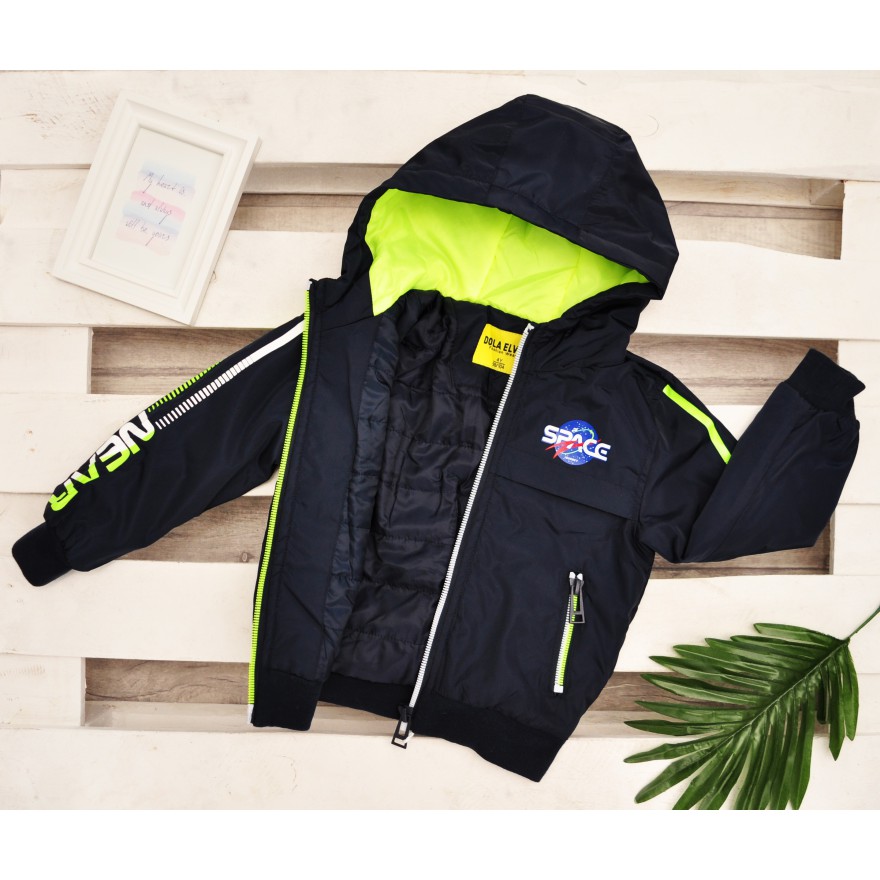 Kurtka BOMBERKA przeciwdeszczowa z kapturem wiosna jesień SPACE granat zieleń