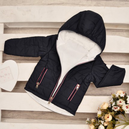 Kurtka dwustronna z kapturem wiosna jesień granatowo- biała