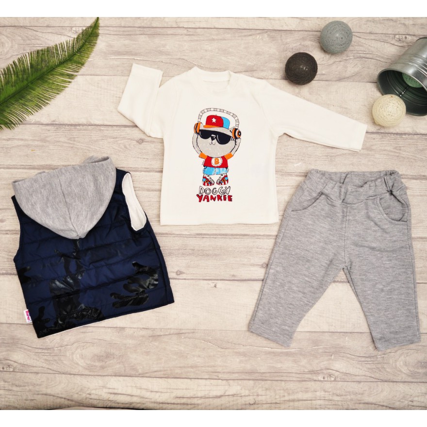 Komplet DRES Miś w Słuchawkach, kamizelka moro, bluzka, spodnie