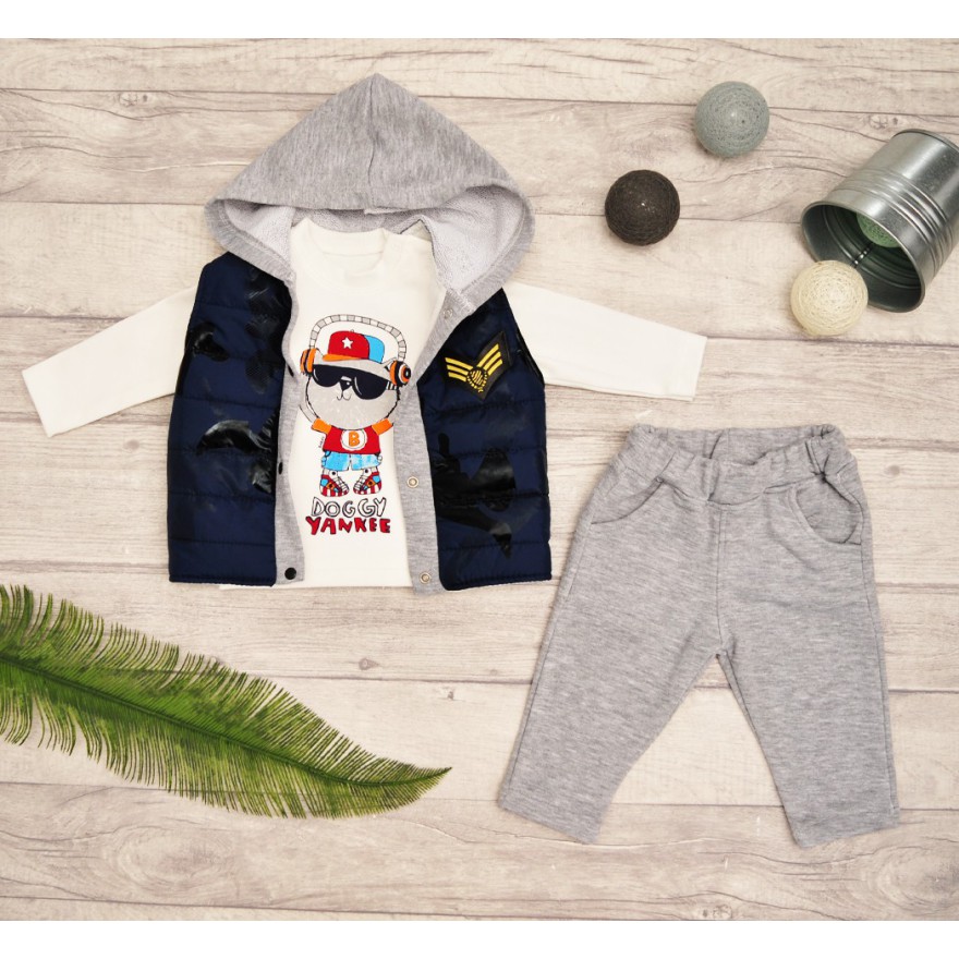 Komplet DRES Miś w Słuchawkach, kamizelka moro, bluzka, spodnie