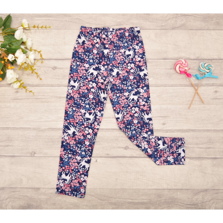 Granatowe LEGGINSY w jednorożce i kwiaty GETRY