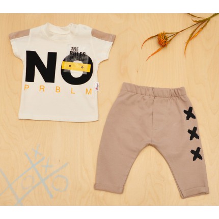 Kawowo- biały DRES NO PRBLM t-shirt i spodnie