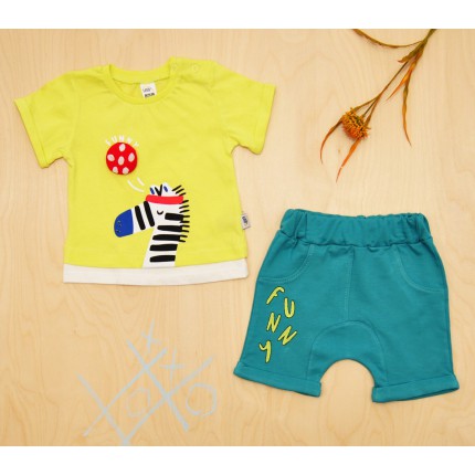 Limonkowo - zielony DRES FUNNY z zebrą t-shirt i spodnie