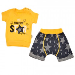Żółto- granatowy DRES YOU MAKEMY STAR w gwiazdki t-shirt i spodnie