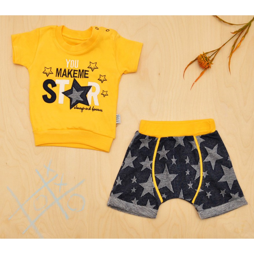 Żółto- granatowy DRES YOU MAKEMY STAR w gwiazdki t-shirt i spodnie