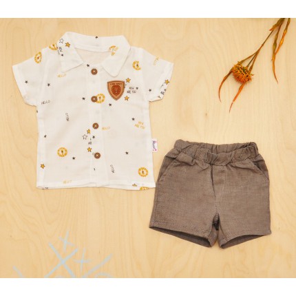 KOMPLET biało- brązowy HOW ARE YOU w żółte lwy koszulka i spodnie