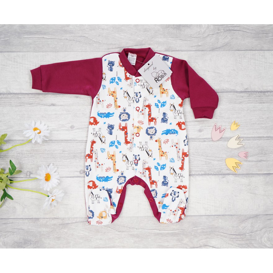 Pajac pajacyk bawełniany bordowy w zoo wzór 370bor